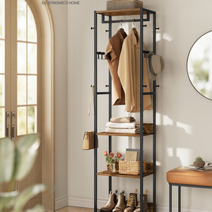 Clothes Rack, Coat Rack Stand with Hanging Rail and Hooks