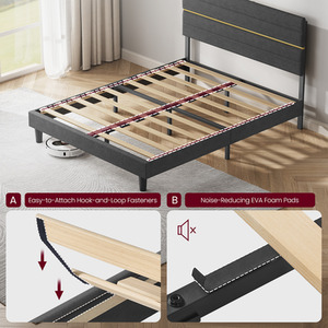 King Bed Frame, Adjustable Upholstered Headboard