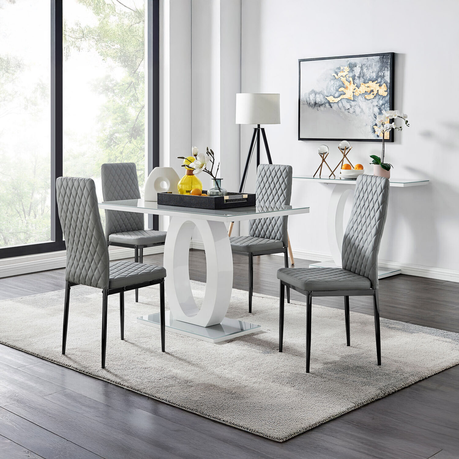 Giovani Grey Dining Table With Four Milan Black Leg Chairs - Grey