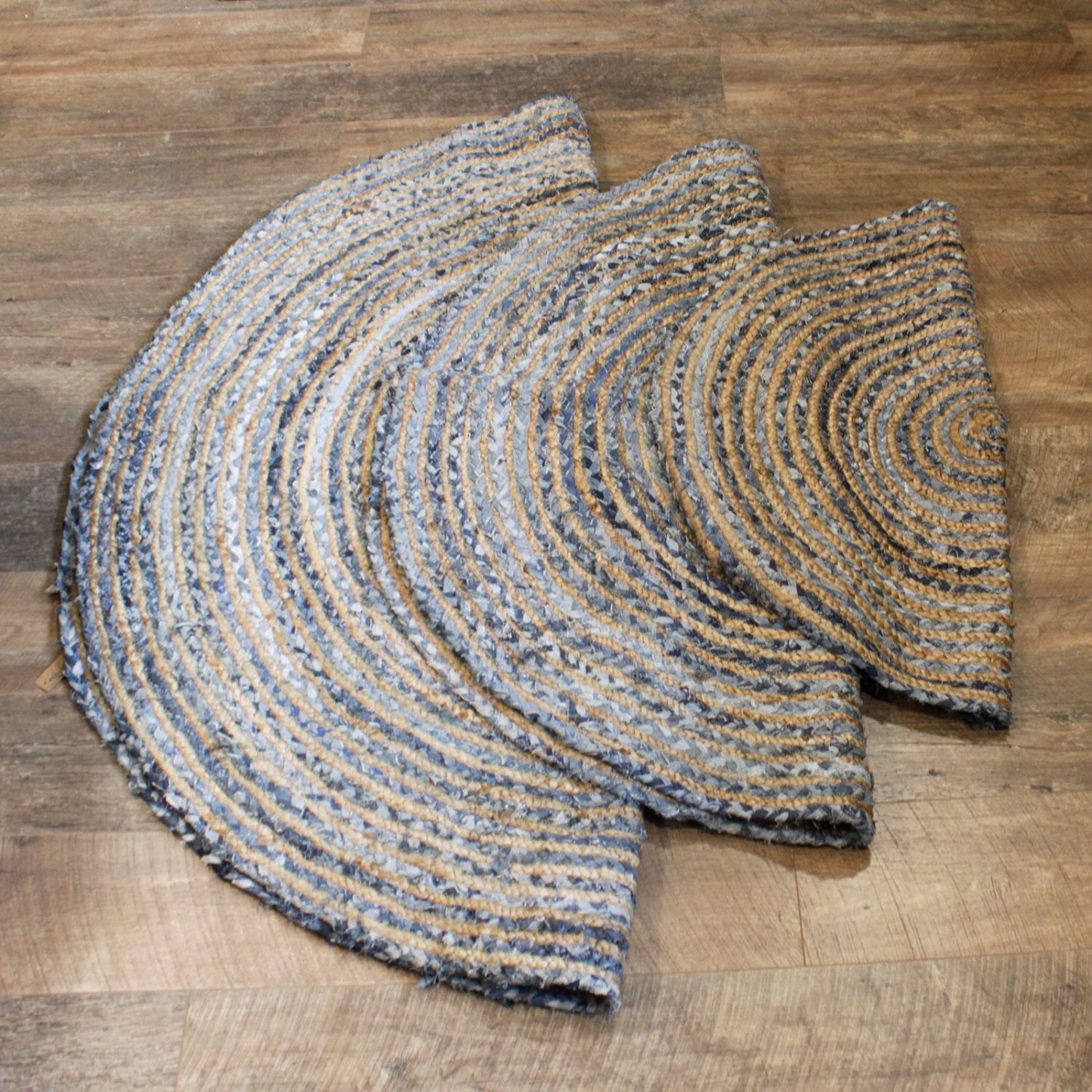Handmade Round Jute Recycled Denim Rug Eco Friendly India - Multi