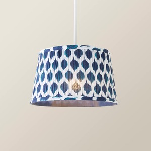 Elijah Blue Ikat Pleated Fabric Tapered Lamp Shade - Small Blue / Yes