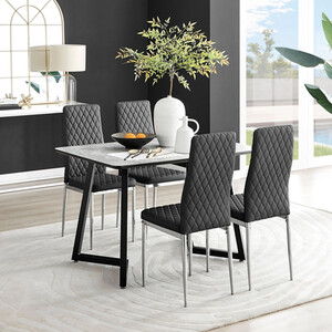 Carson White Marble Effect Dining Table and 4 Milan Chrome Leg Chairs