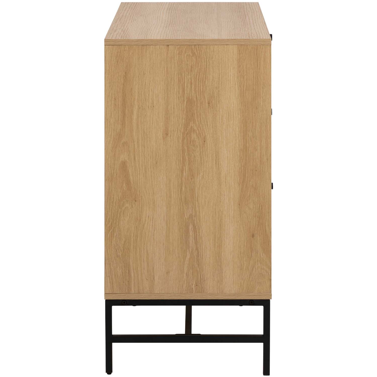 Bjork Wide 3-Drawer Chest in Natural Oak Effect with Matt Black Base - Natural