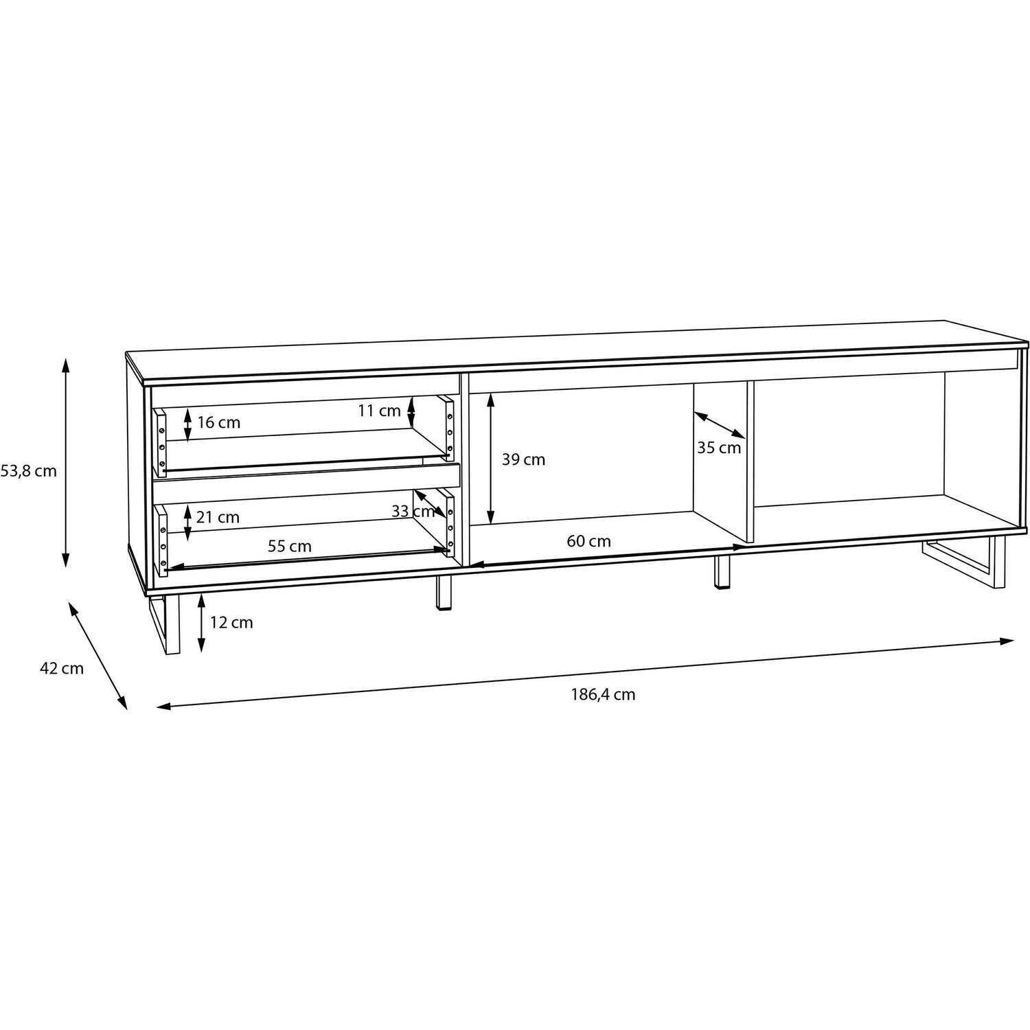 Wyld Haus Hanover Natural Oak-Effect TV Unit, Chevron Panels, 1 Door 2 Drawers - Natural