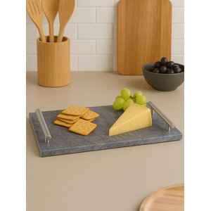Marmore Black Marble Serving Board with Silver Handles