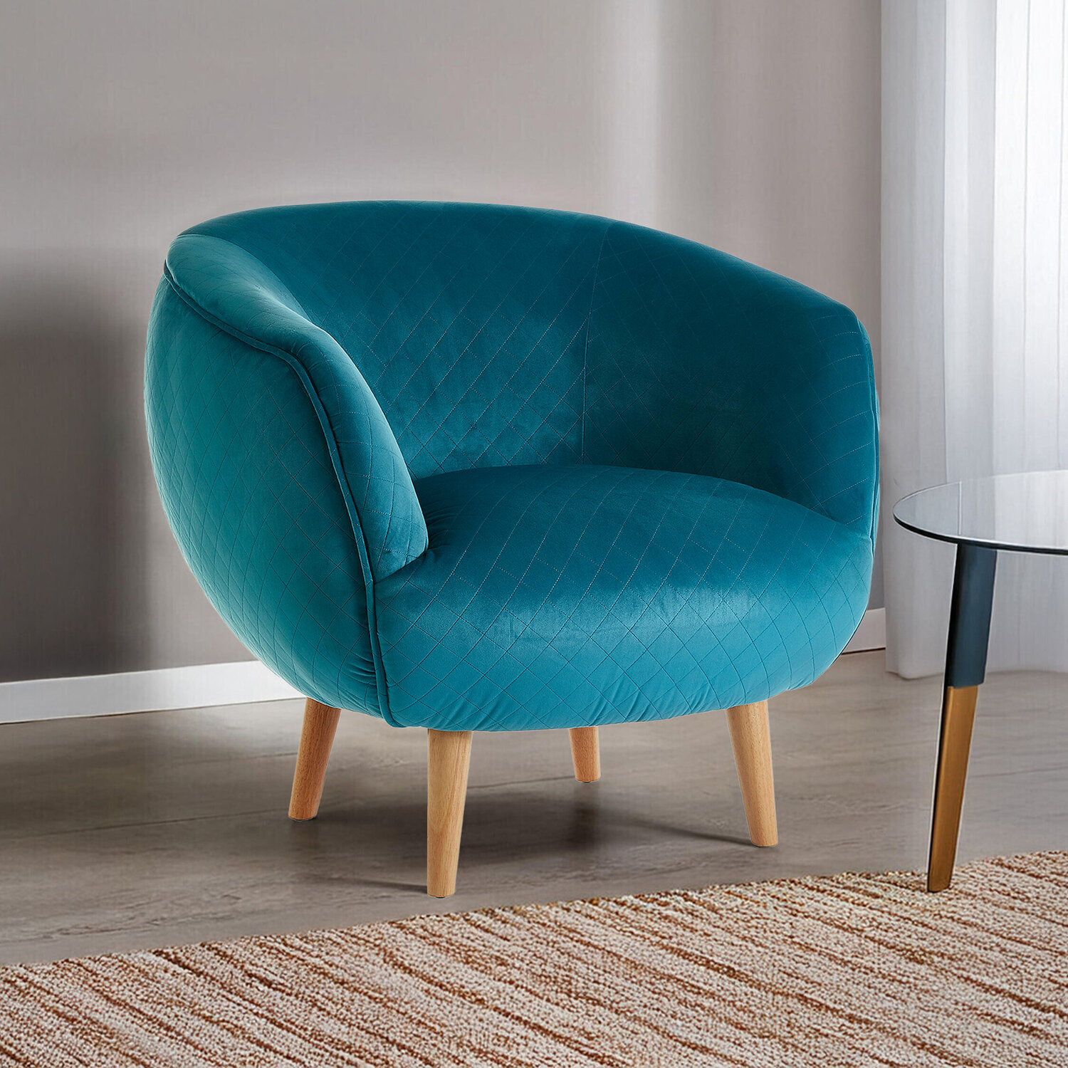 Oscar Teal Fabric Curved Lounge Chair - Blue