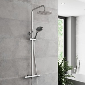 Modern Thermostatic Bar Mixer Shower Valve Round Chrome Bathroom Rainfall Head
