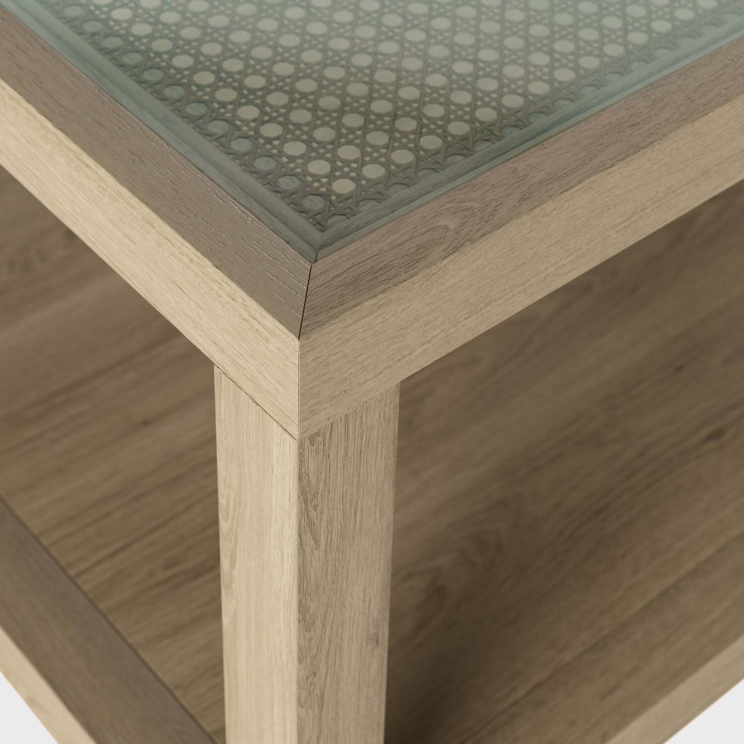Portugal And Cane Coffee Table With Glass Top - Brown