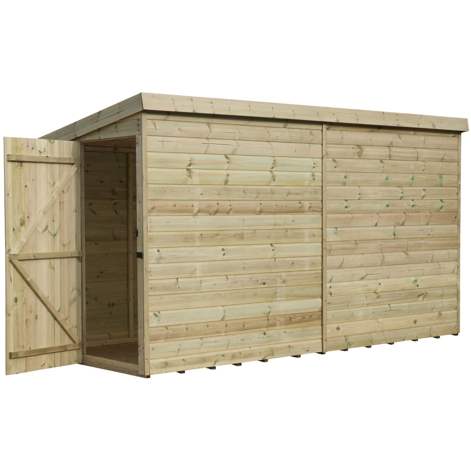 Empire 2200 12x3 Pent Garden Shed with a Single Door on Left Side Panel - Green
