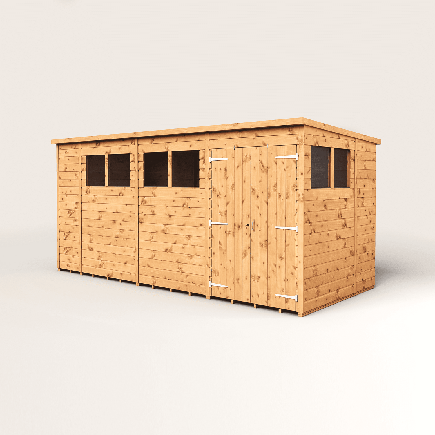 Empire 14x6 Modular Pent Garden Shed with a Double Door & Windows - Brown