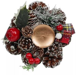 1 Candle Christmas Wreath Candle Holder with Pinecones & Berries 15x15x8cm - Multicoloured