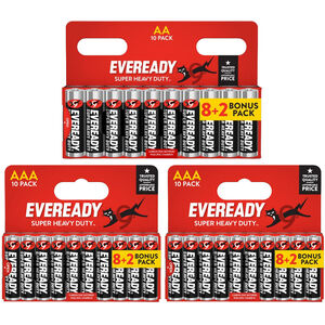 10x AA & 20x AAA Eveready Super Heavy Duty Zinc Batteries (30x Batteries)