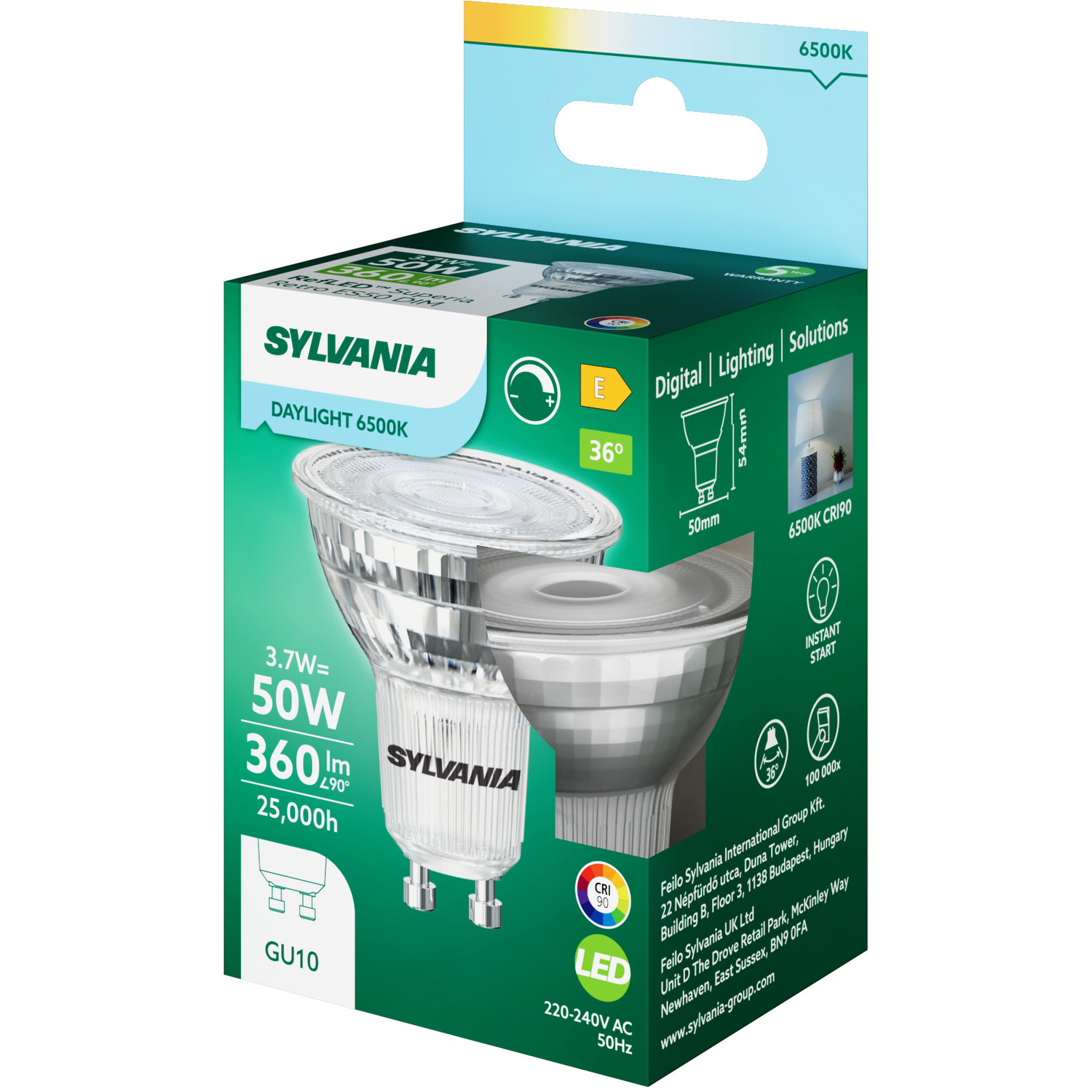 Sylvania Led Gu10 Spotlight Bulb 360 Lumens Dimmable Clear 0030726 - Transparent