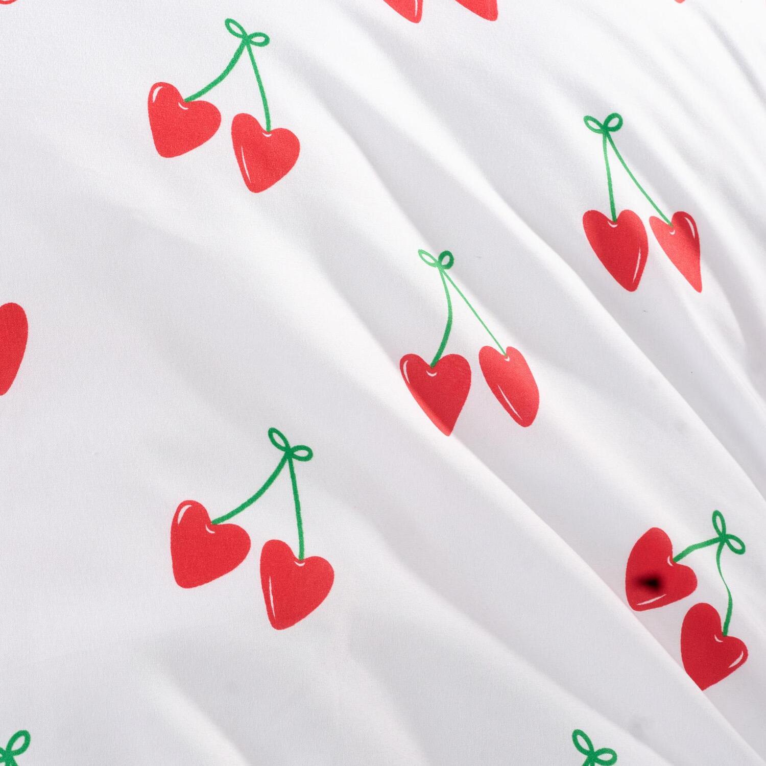 OHS Cherry Frill Edge Duvet Cover Set with Pillowcase Microfibre Bedding in White | Size: Single