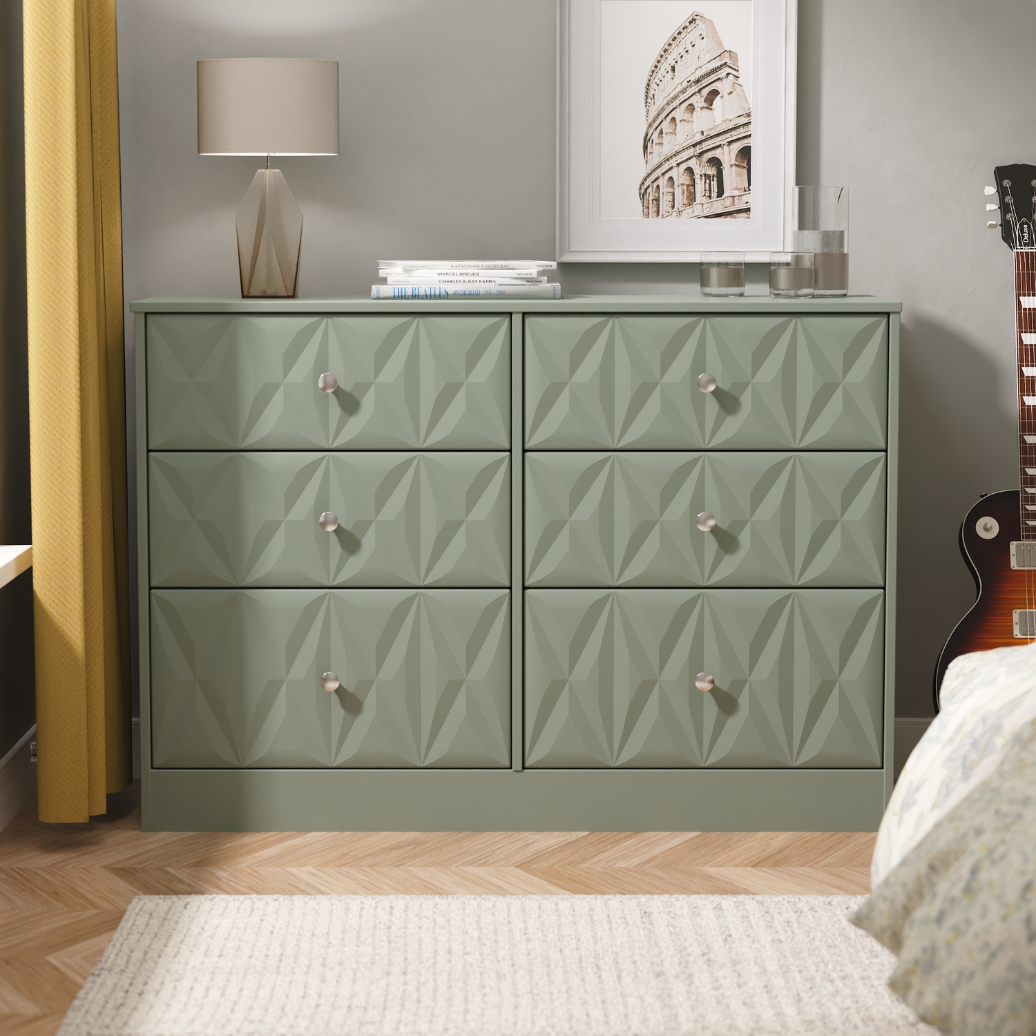 San Jose Ready Assembled 6 Drawer Bed Box - Reed Green