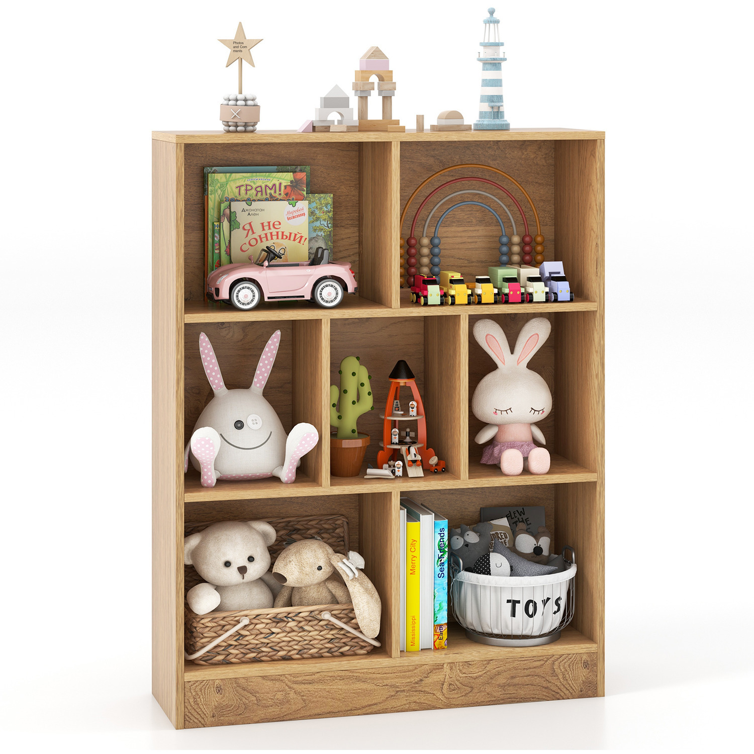 7-cube Bookshelf Storage Organizer - Natural