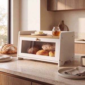 Two Tone Bamboo Bread Bin with Top Shelf