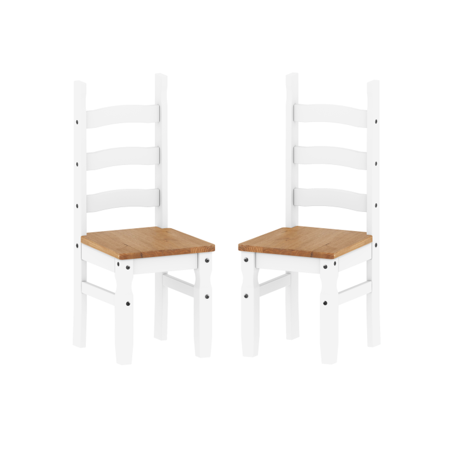 Corona Dining Chairs Pair x2 Solid Wood Mexican Pine Wooden  - Distressed White Wax