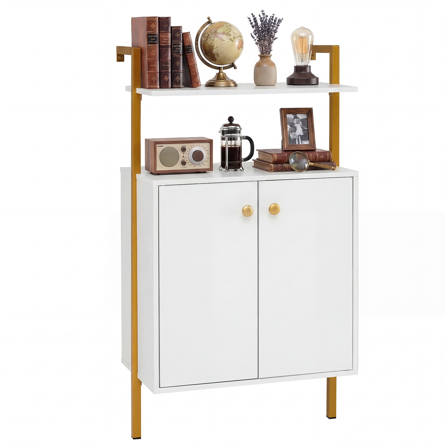 2-Tier Modern Display Storage Shelf - White