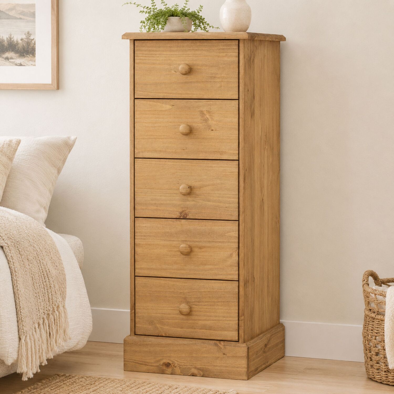 Cotswold 5 drawer narrow chest  - Antique wax finish