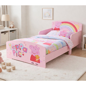 Pink Kids Toddler Bed Frame with Safety Rails, White shot 15823004