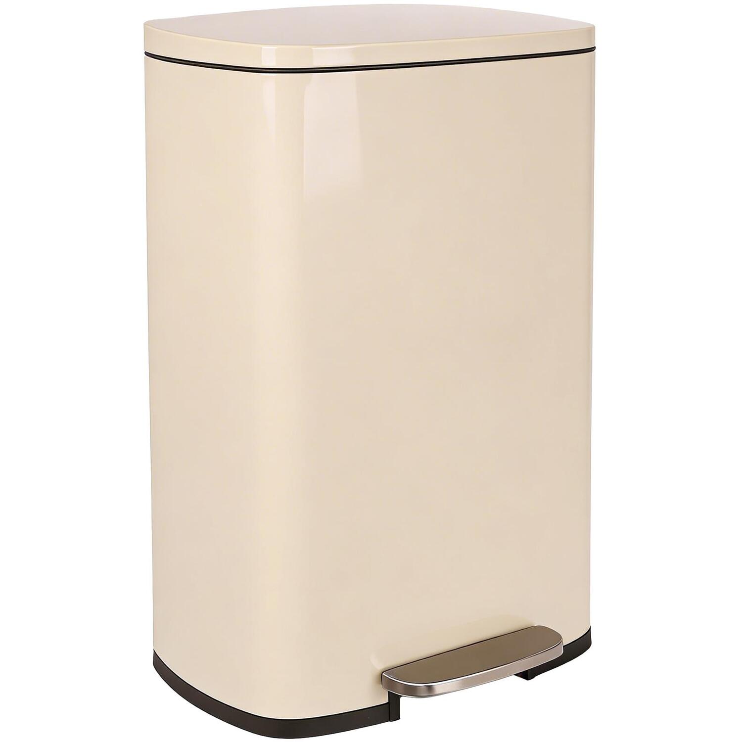B&Q - 50L Kitchen Waste BinBeige Soft Close Kitchen Trash Can Stainless Steel Rubbish Pedal Bin With Inner Bucket - Image 4