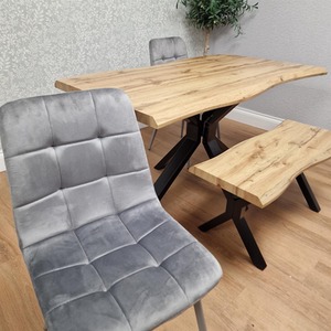 Grey / 117cm Dakota Dining Set with Velvet Chairs and Bench shot 16129764
