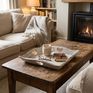 Rustic Wooden Tray Cutout Hearts