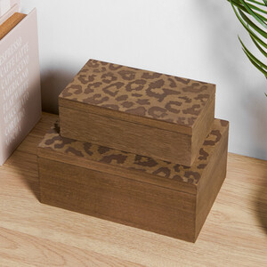 Set of 2 Leopard Wooden Boxes