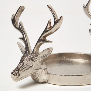 Silver Reindeer Double Stag Candle Holder