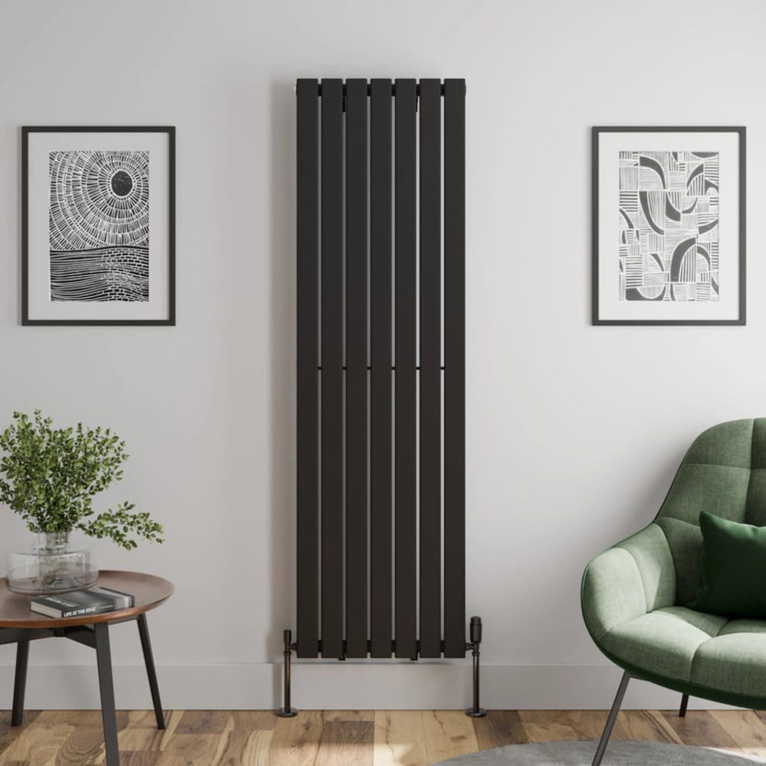 Temprazo 1800 X 530Mm Flat Single Panel Vertical Designer Radiator - Black - Black