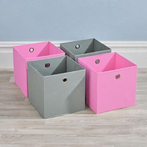 Pink & Grey / Canvas Home Source Pack of 4 Cube Canvas Fabric Storage Insert Boxes shot 17005299