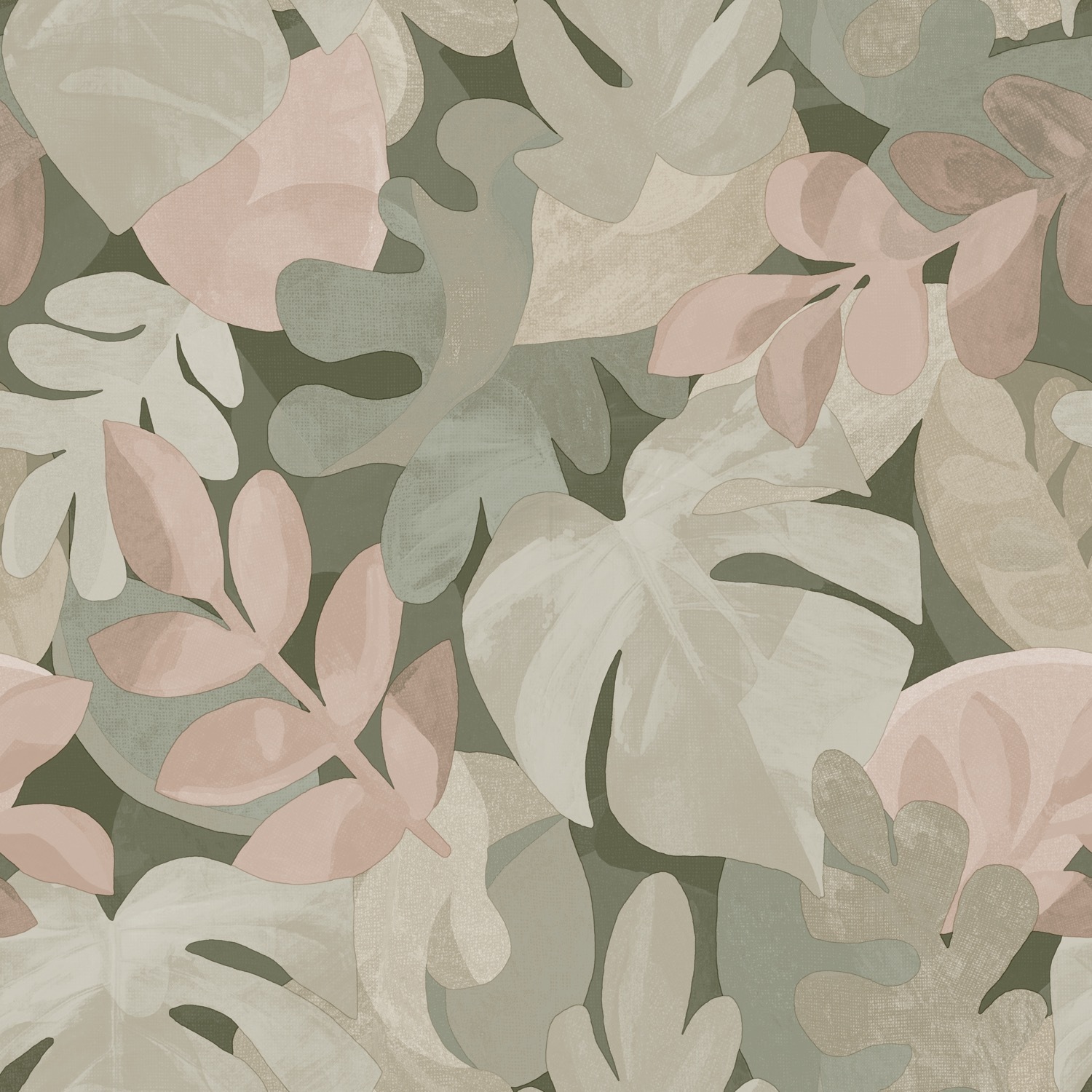 Grandeco Pink/Green/Grey Boutique Retro Leaf Pvc-Free Eco Wallpaper, - Image 3