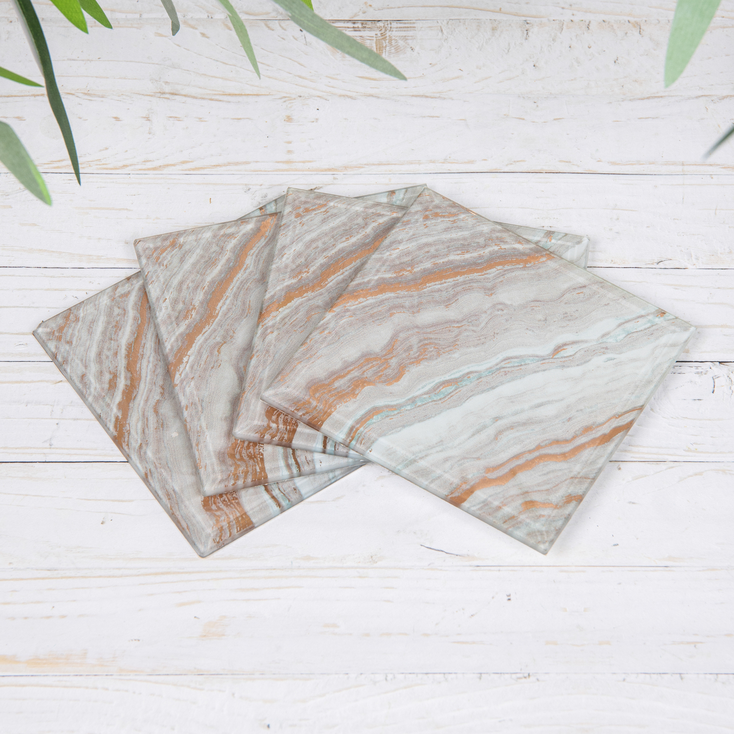 Image of Set of Square Mirrored Glass Pink/Copper&hellip;