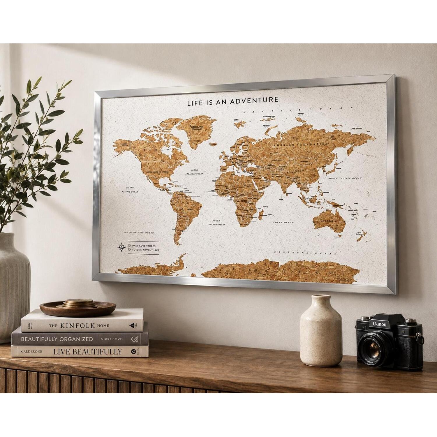 Splosh Travel Map World Framed Silver - Silver