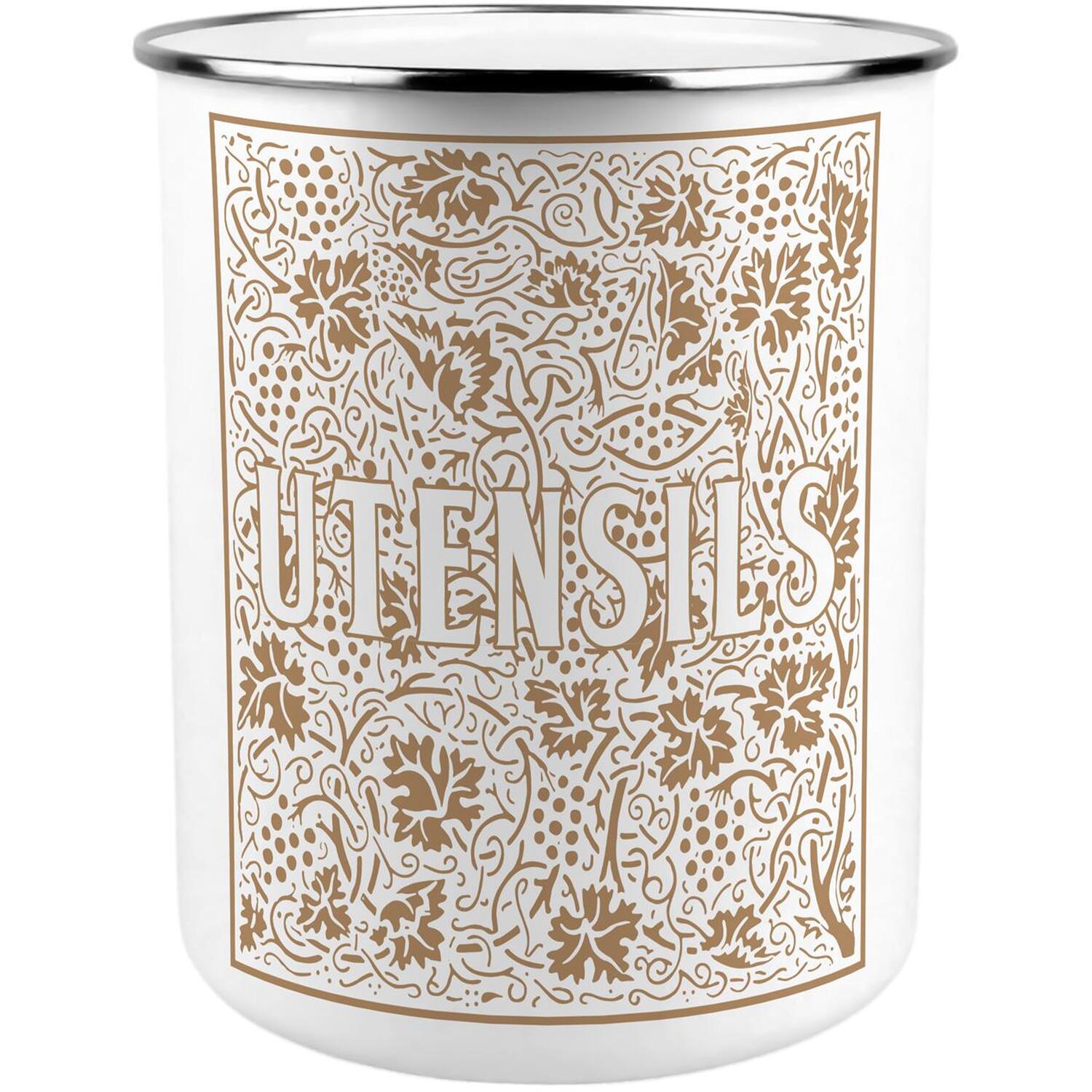 Gold Oak Leaves & Berries Utensil Pot - Enamel XL Kitchen Organiser Decor Gift - Image 2