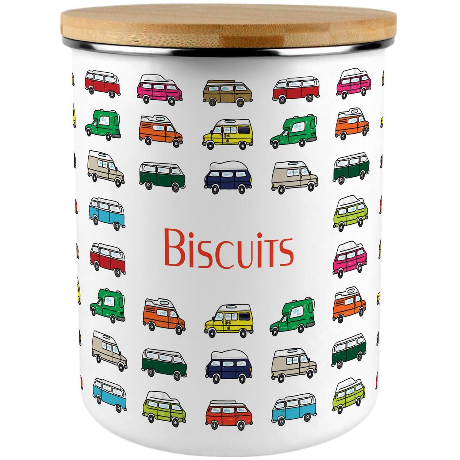 Campervan Print Biscuits Storage Canister - 2.7L Extra-Large Enamel Home & Kitchen Organisation Container - Image 3