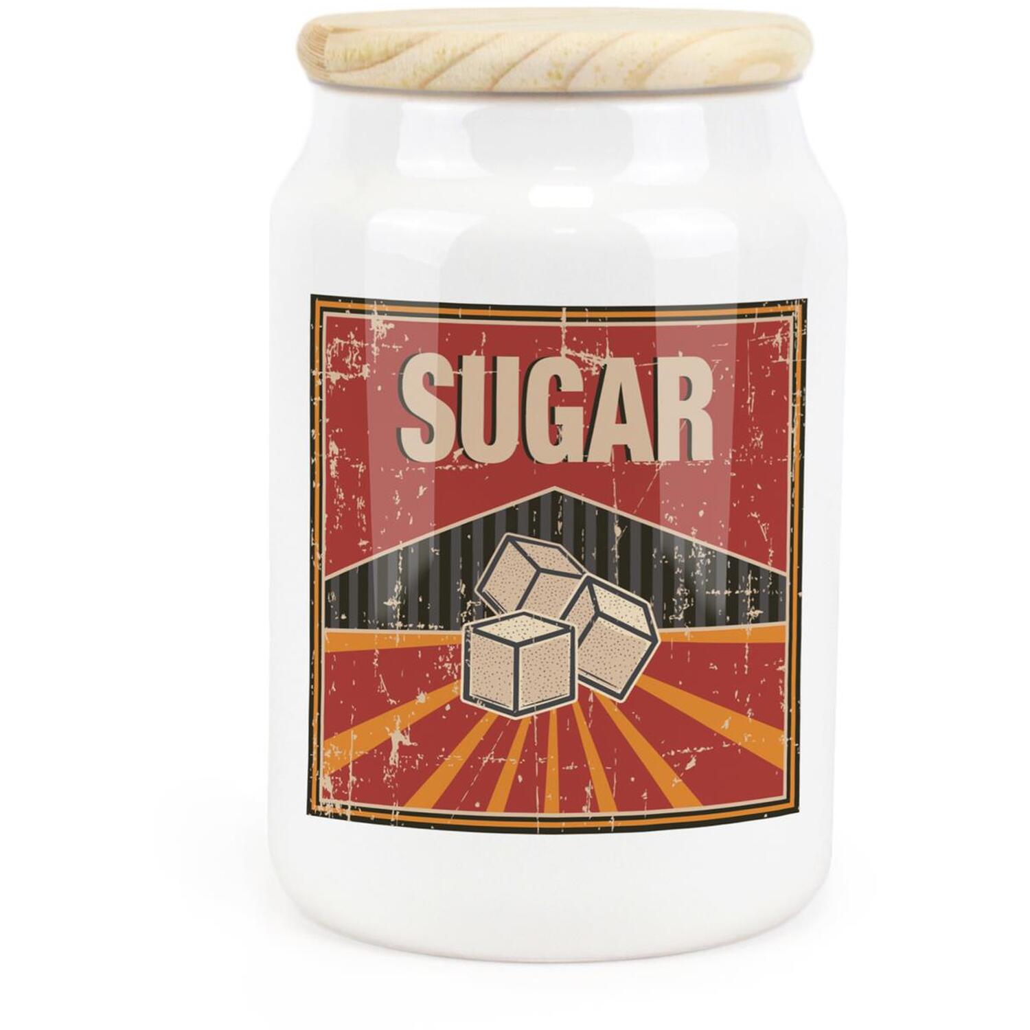 B&Q - Retro Drinks Ceramic Sugar Storage Canister1950S Style Kitchen Food Storage Container & Wooden Lid 600Ml (14.5Cm X 9.5Cm) - Image 2