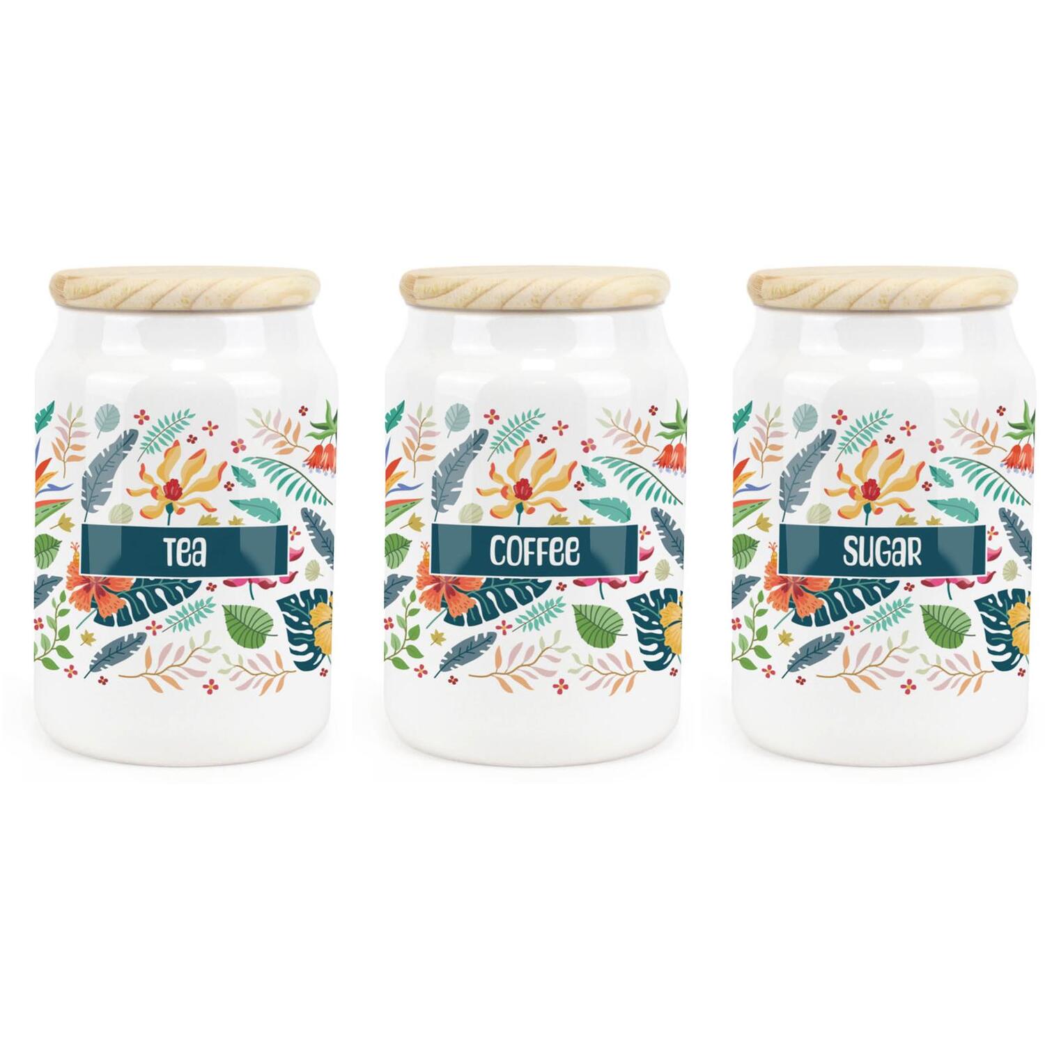 Purely Home Tropical Flowers Ceramic Tea, Coffee & Sugar Storage Canister Set - Green
