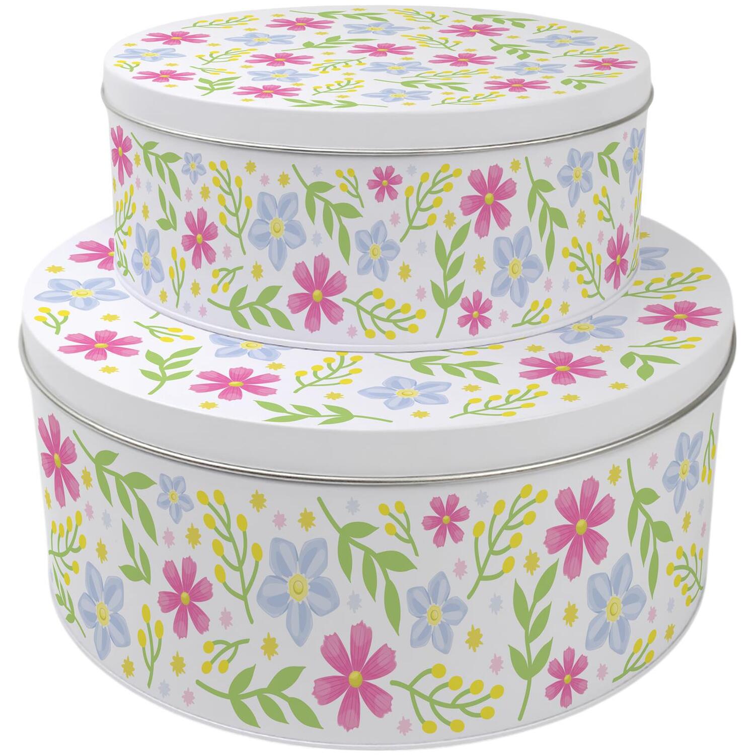Image of Pretty Pink Flowers Round Cake Tin&hellip;