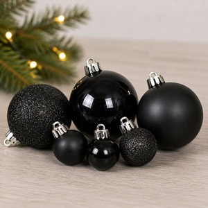 30 Black Baubles Shatterproof Christmas Tree Hanging Decoration 4cm 5cm 6cm
