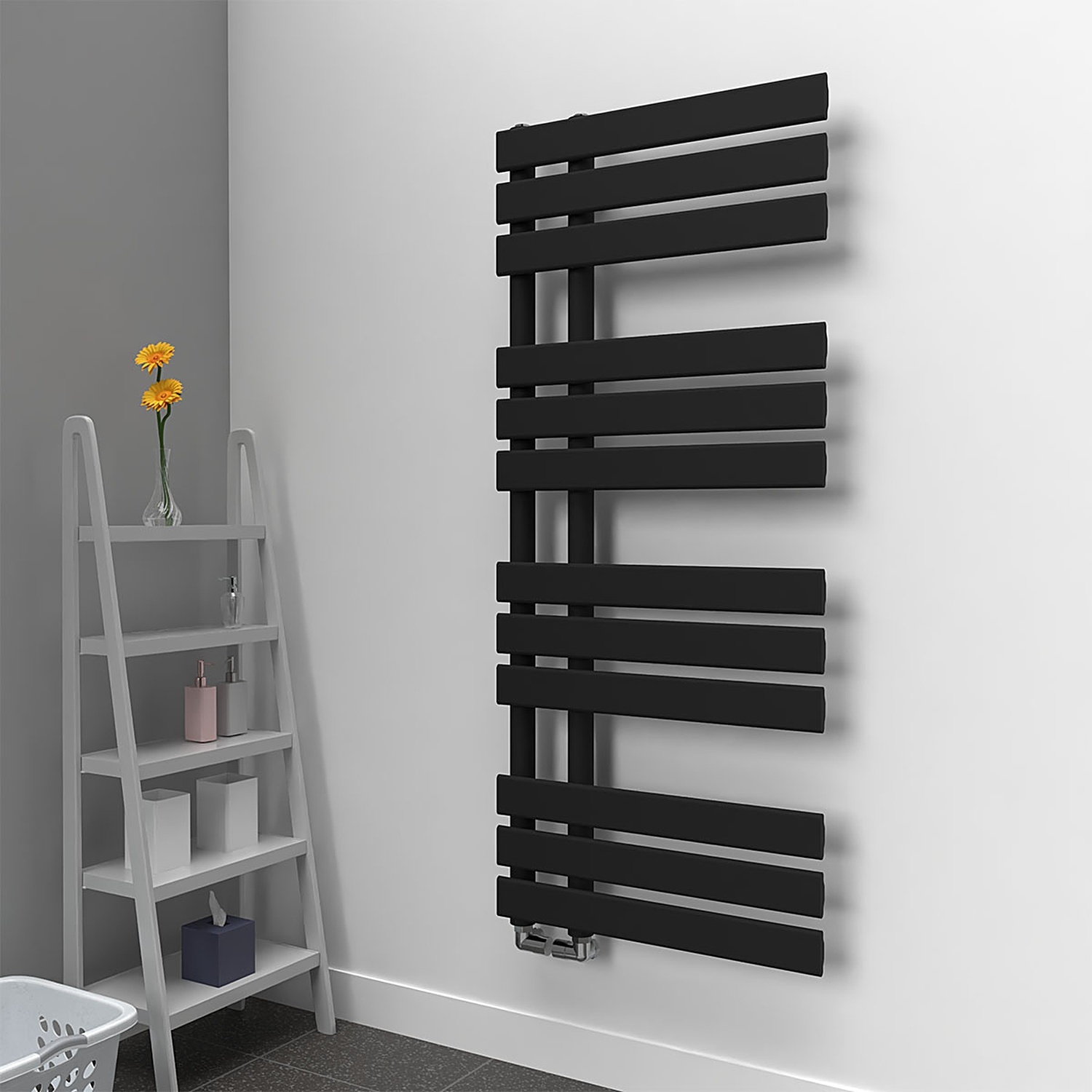 Lux Heat Open Flat Towel Radiator - Black - 1180Mm X 500Mm - Black - Image 2