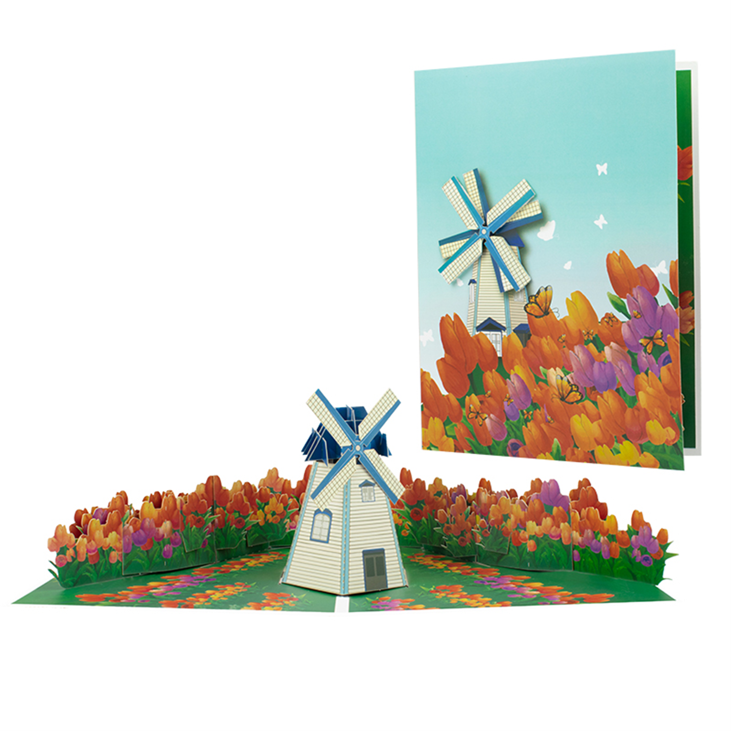 Brightfeel Tulip Breeze 3D Windmill 3D Pop Up Greeting Card - White