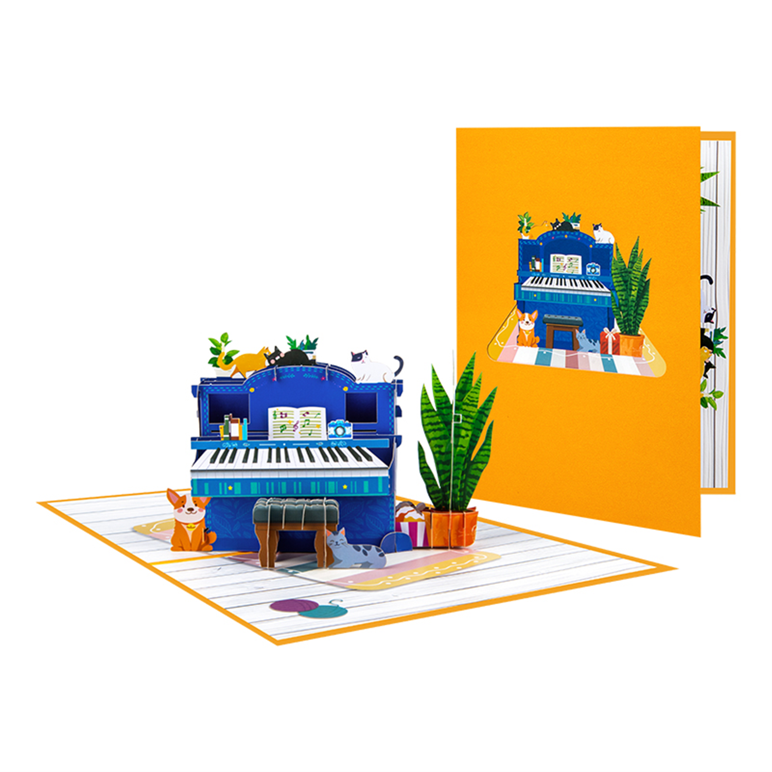  - Piano & Cats Scene Whimsical 3D Pop-Up Greeting Card - Image 3