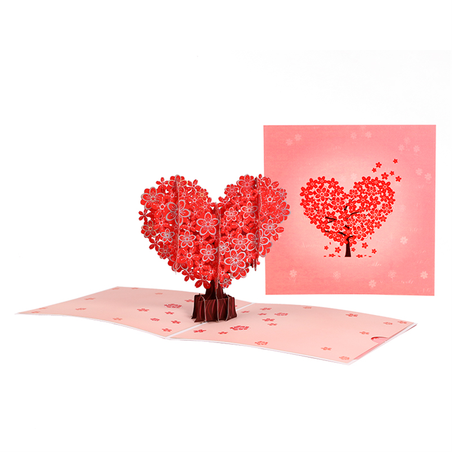 Red Bloom Heart Tree 3D Pop Up Valentine's Day Card - Wedding Anniversary - Image 2