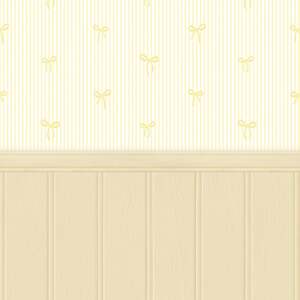 Sample - Delicate Bows on Pinstripe Panel Wallpaper, Lemon.
