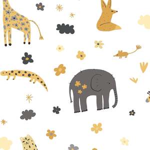 Sample of Animal Kingdom Wallpaper in Mustard and Grey