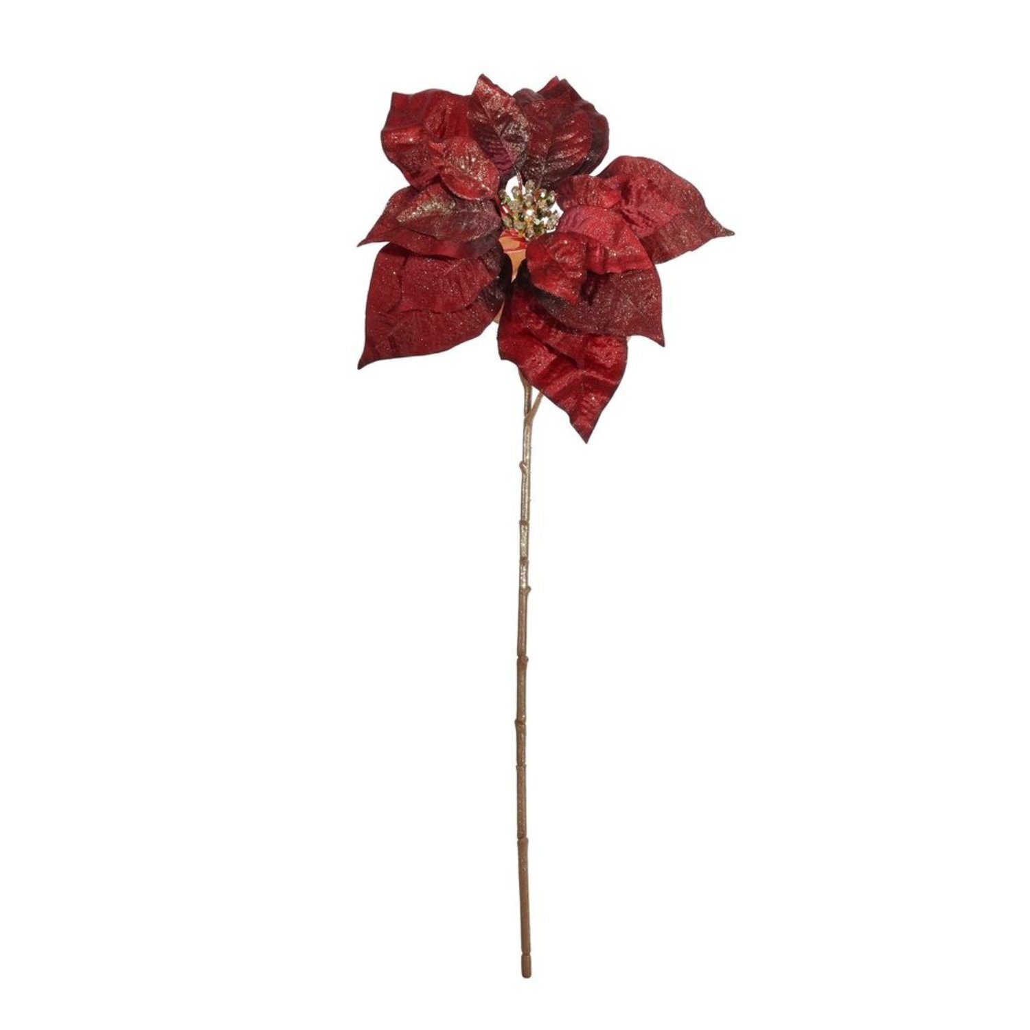 Kdmd Red & Gold Glitter Poinsettia Stem 2 Pack - Red