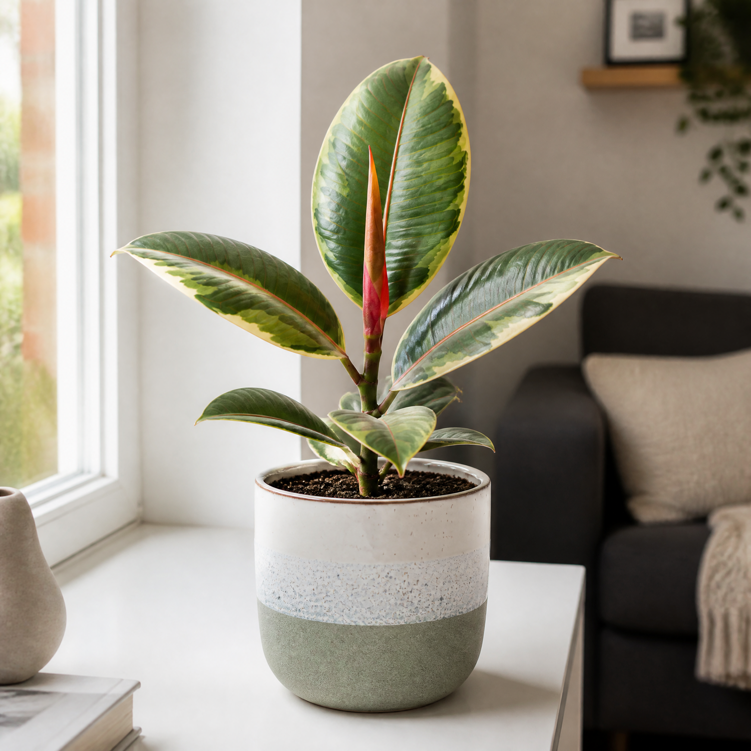 Plants By Post Ficus Belize Pink Rubber Plant D - Grey Stoneware