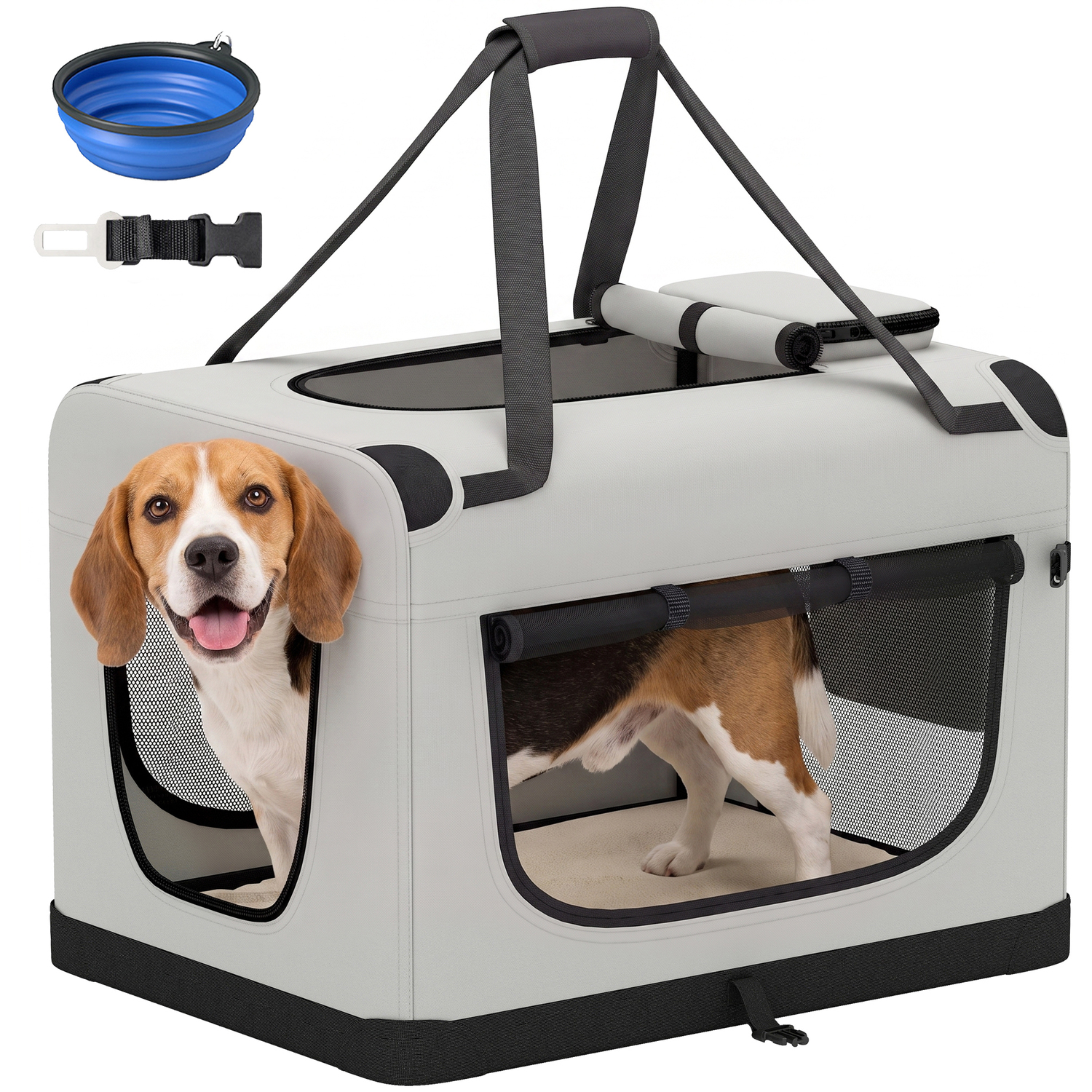 Pawhut Light Grey Pet Carrier Bag, Soft-Sided Dog Carrier For Small To Medium Dogs In - Image 4